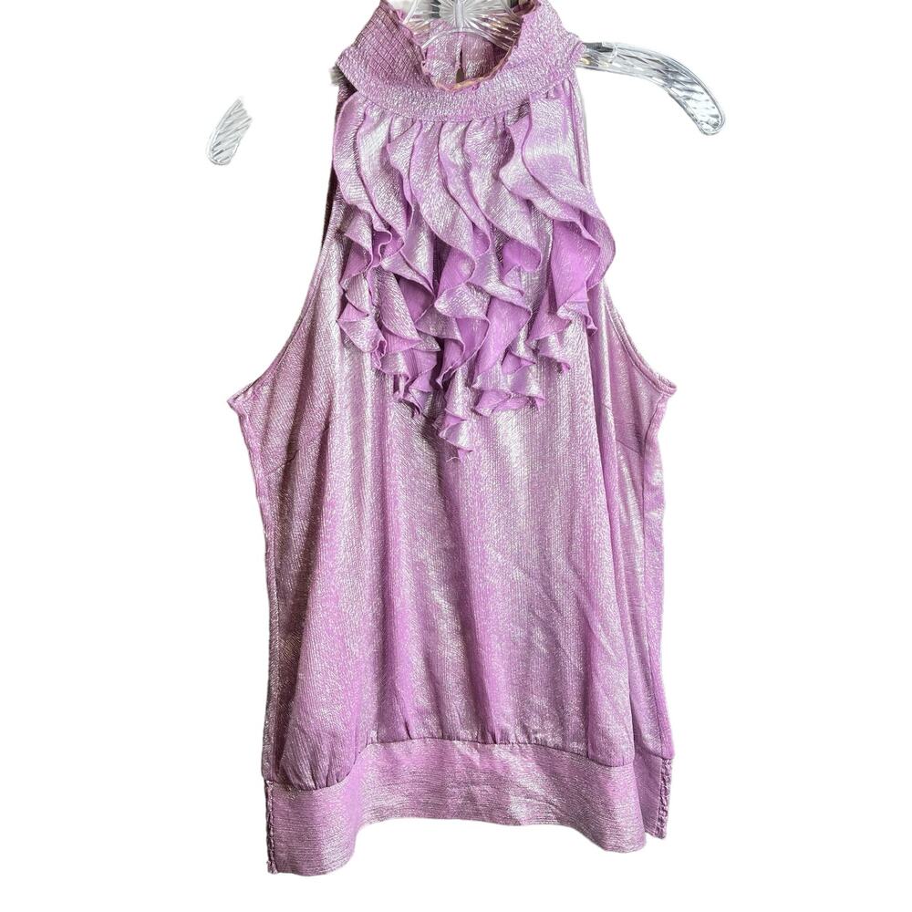 Ashley Stewart Ruffle Sleeveless Tank Blouse Purple Glitter 12W